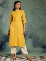 Yellow Woven Design Rayon Straight Kurta - Image 2