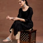 Black Woven Design Rayon Straight Kurta