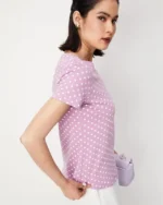 Women Polka-Dot Relaxed Fit Crew-Neck T-Shirt - Image 5